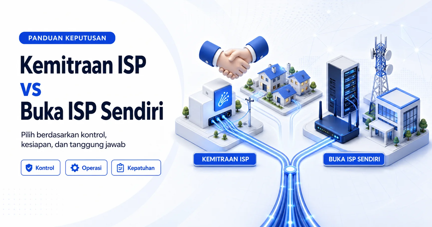 Ilustrasi perbandingan kemitraan ISP dan membangun ISP sendiri untuk pengelola jaringan RT/RW Net